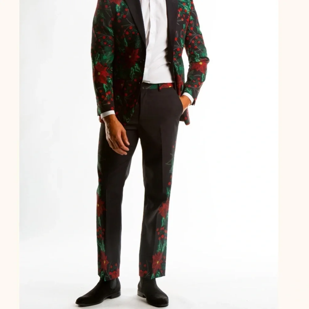 Shinesty Floral Black Pants with Red and Green Accents Sz 34X33